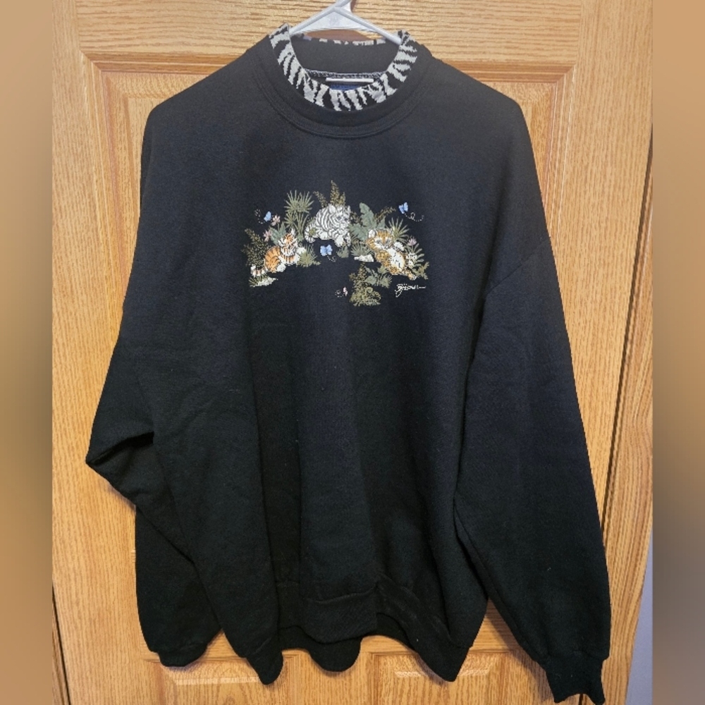 Rare! 90's Black  vintage cat crewneck sweatshirt morning sun cottage core